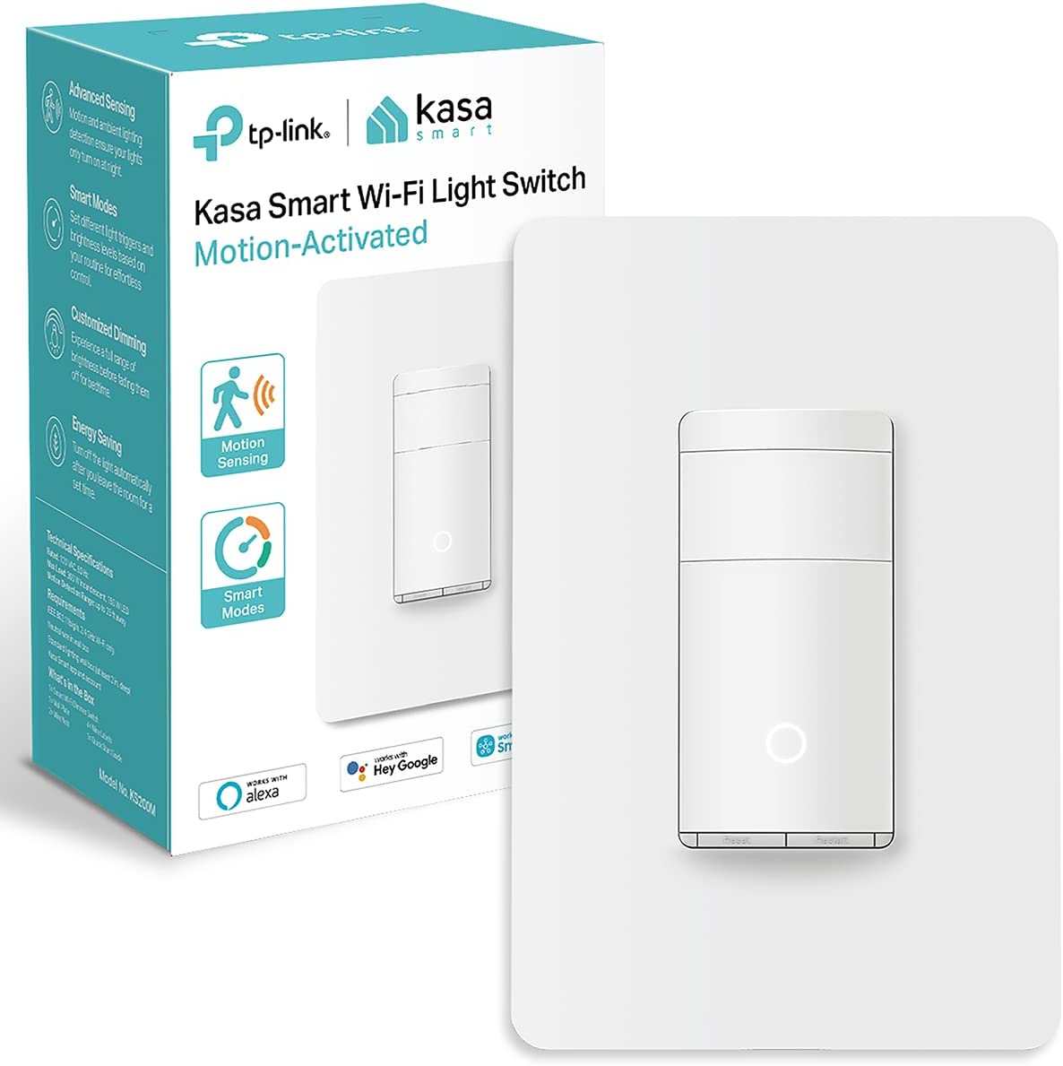 Kasa Smart Motion Sensor Switch, Single Pole, Needs Neutral Wire, 2.4GHz Wi-Fi Light Switch, Works with Alexa & Google Assistant, UL Certified, No Hub Required(KS200MP2),White,2-Pack