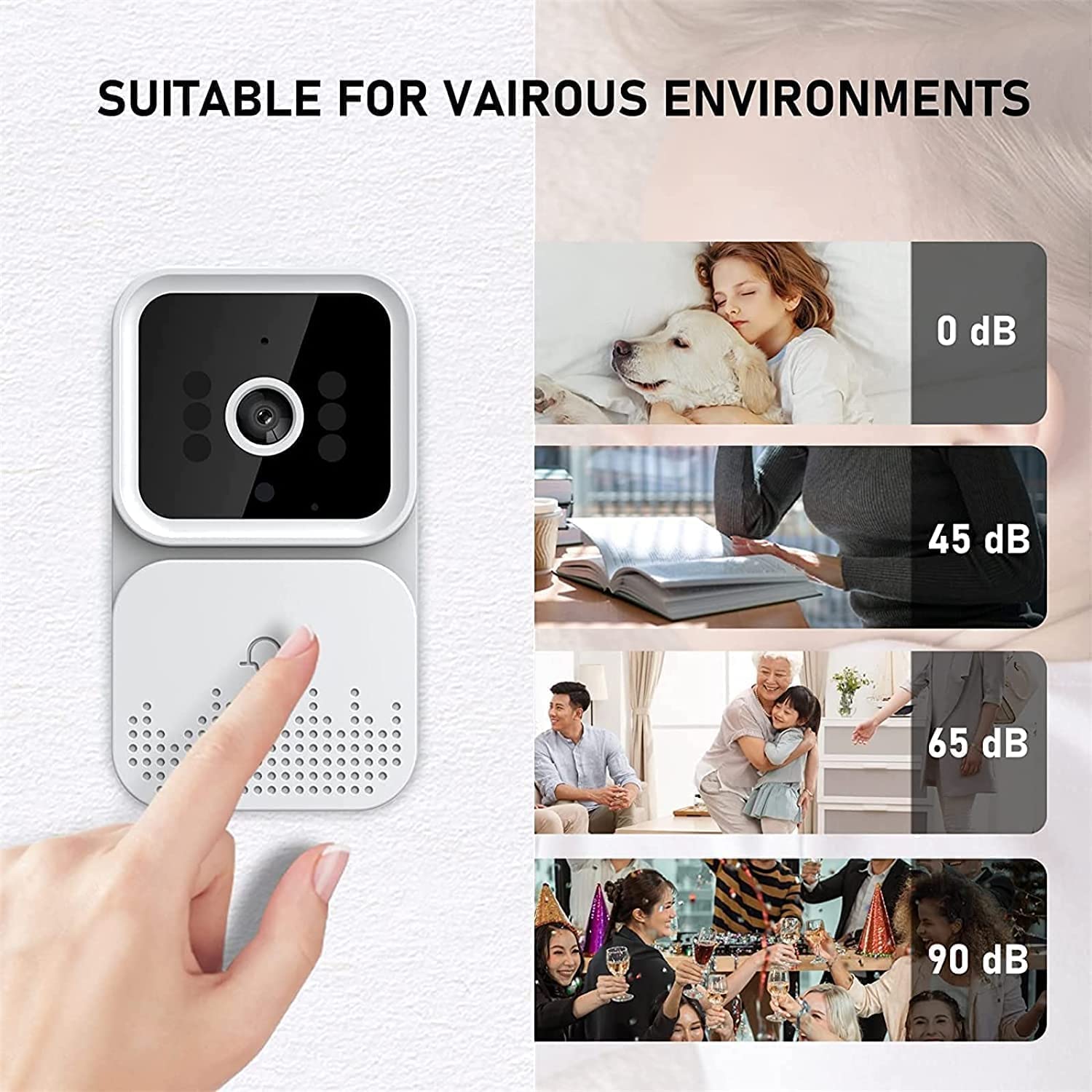 KLiHDSM Wireless Remote Video Doorbell,2023 Home Smart Doorbell Intercom HD Night Vision WiFi Charging Anti-Theft Doorbell,Two-Way Talk, Photo-White