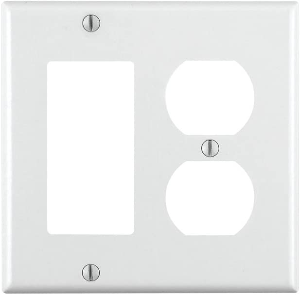 Leviton 80455-W 2-Gang 1-Duplex 1-Decora/GFCI Device Combination Wallplate, Standard Size, Thermoset, Device Mount, White