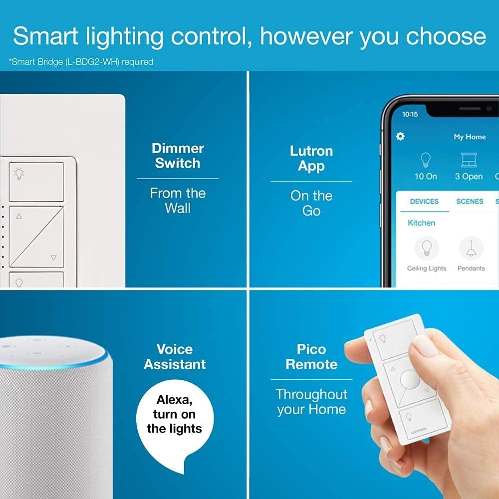 Lutron Caséta Wireless Smart Lighting Dimmer Switch for Wall and Ceiling Lights | PD-6WCL-WH-3-A | White (3-Pack)