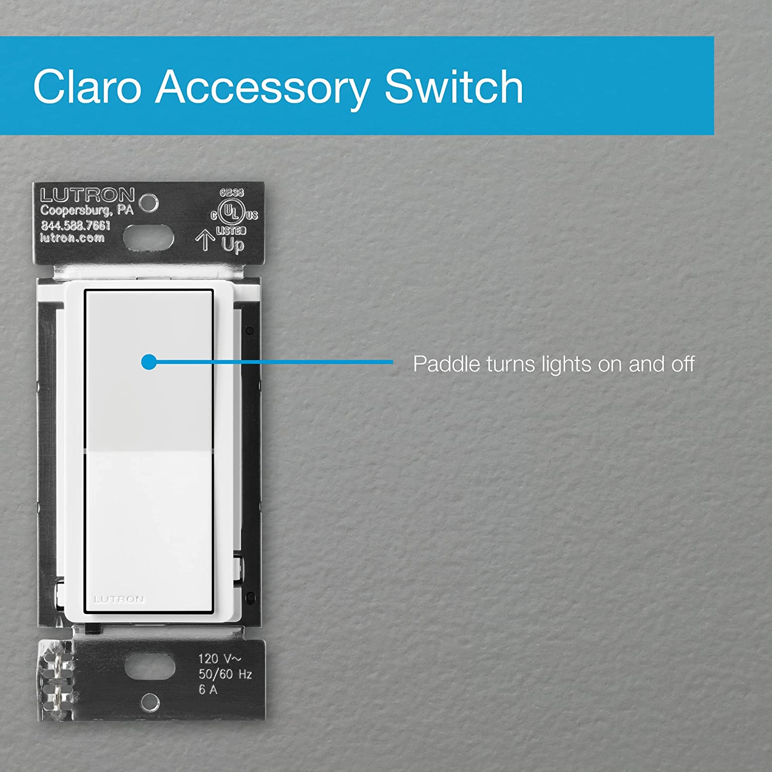 Lutron Claro Smart Accessory Switch, only for use with Diva Smart Dimmer Switch/Claro Smart Switch | DVRF-AS-WH | White