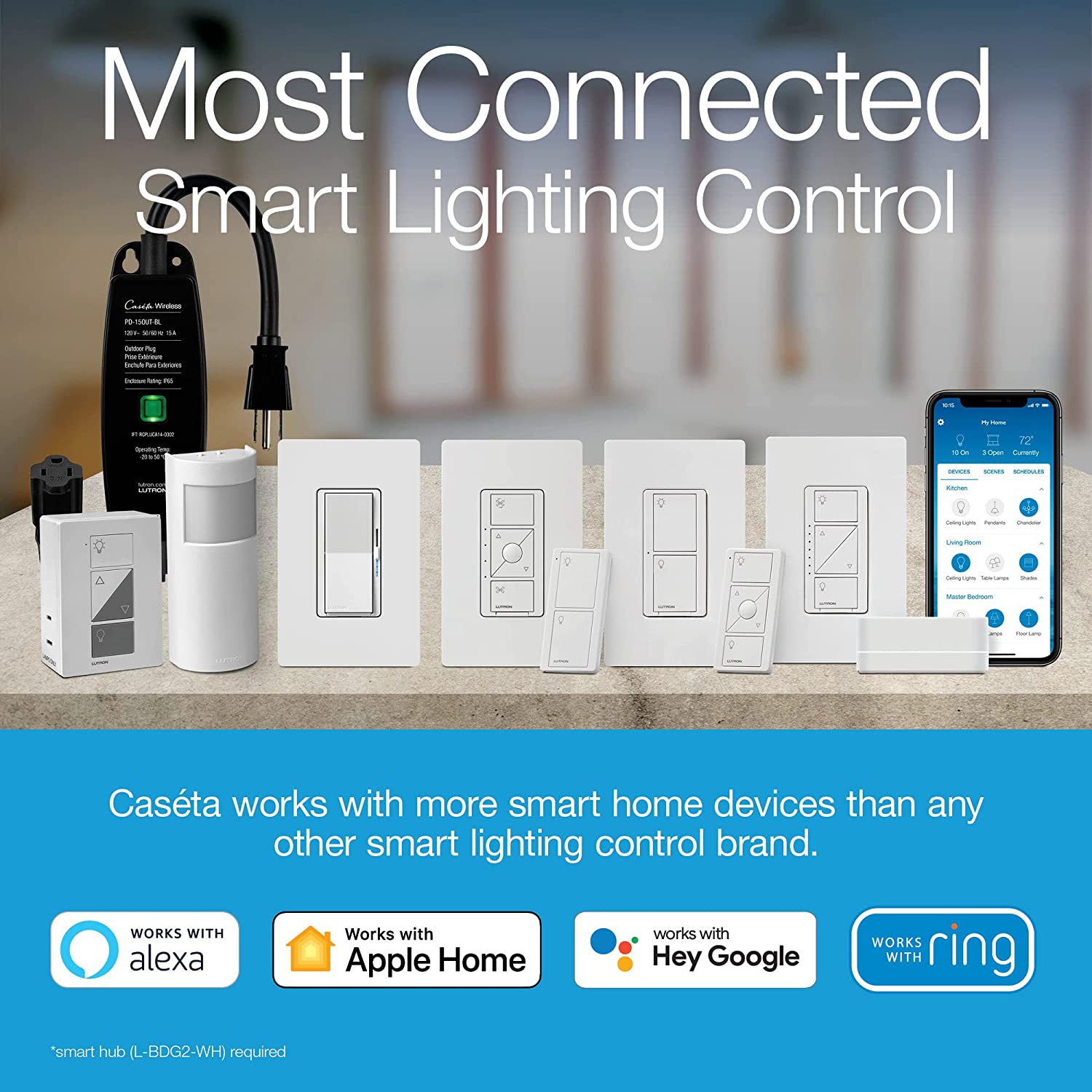 Lutron Claro Smart Switch with Wallplate for Caséta Smart Lighting, for On/Off Control of Lights or Fans | Neutral Wire Required | DVRFW-5NS-WH-A | White