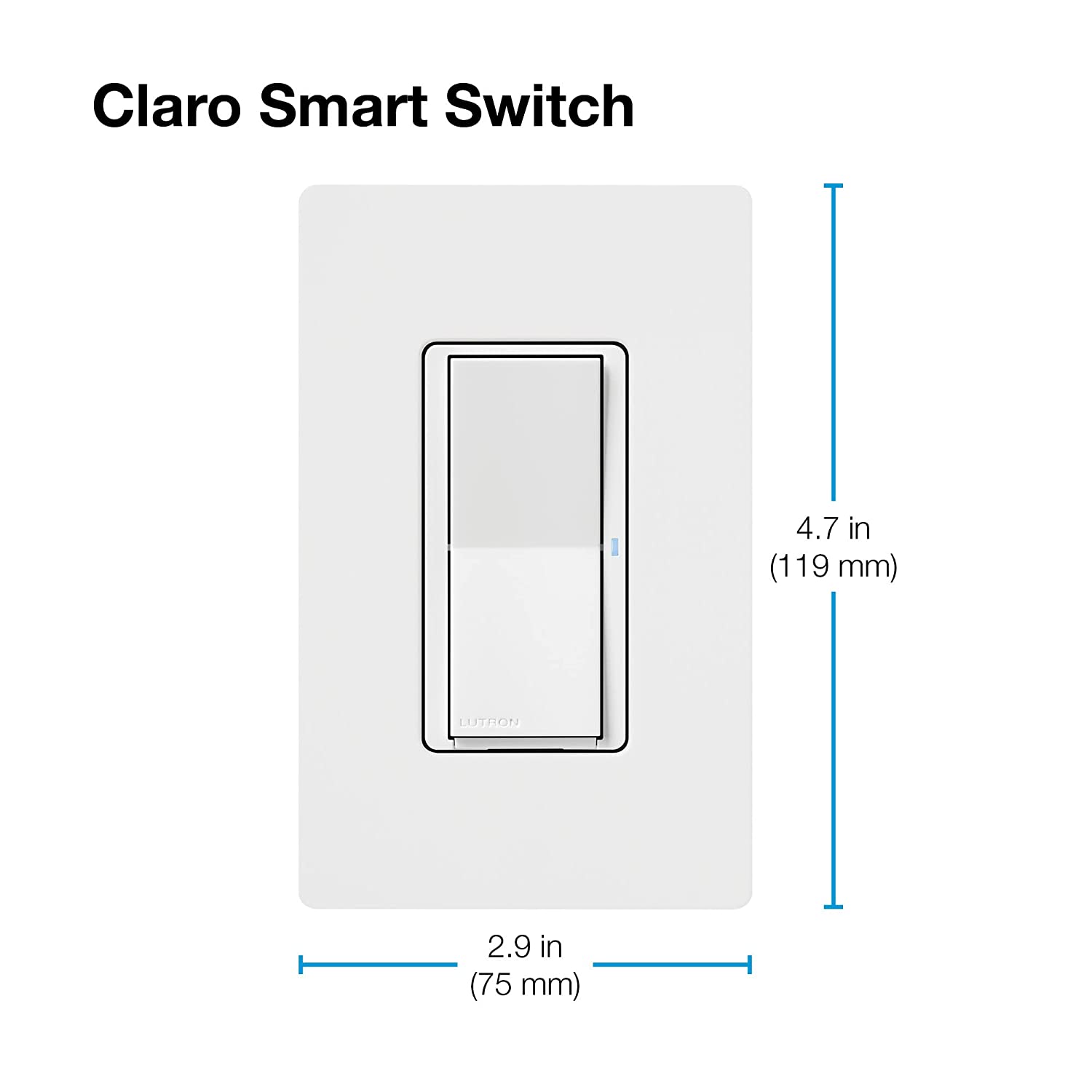 Lutron Claro Smart Switch with Wallplate for Caséta Smart Lighting, for On/Off Control of Lights or Fans | Neutral Wire Required | DVRFW-5NS-WH-A | White