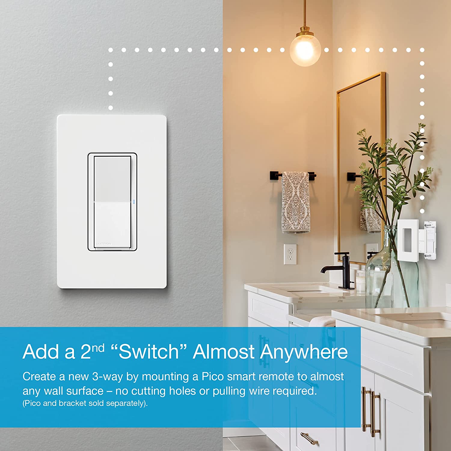 Lutron Claro Smart Switch with Wallplate for Caséta Smart Lighting, for On/Off Control of Lights or Fans | Neutral Wire Required | DVRFW-5NS-WH-A | White