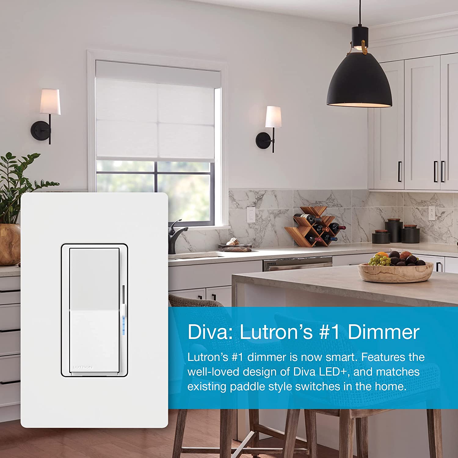 Lutron Diva Smart Dimmer Switch for Caséta Smart Lighting | No Neutral Wire Required | DVRF-6L-LA | Light Almond