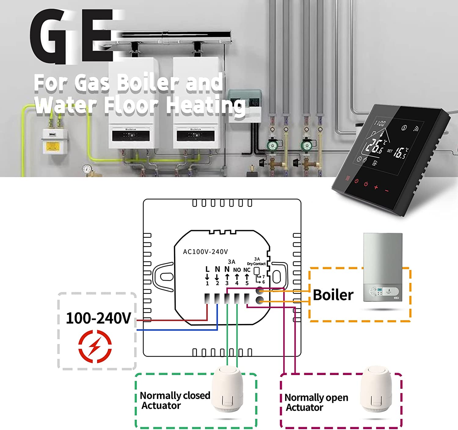 MincoHome Smart Thermostat Save Energy Underfloor Heating Temperature Controller WiFi Voice App Connect Compatible Amazon Alexa, Google Assistant (Black for Electric Heating)