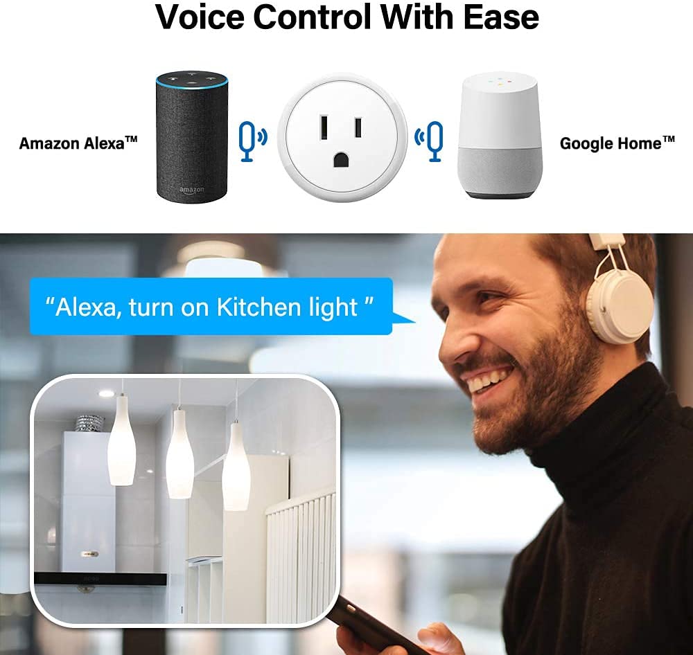 Mini Smart Plug - Wi-Fi Outlet Socket Compatible with Alexa, Echo and Google Home for Christmas Lights, APP Remote Control, Schedule Timer Function, 2.4G WiFi Only (1 Pack)