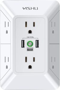Multi Plug Outlet Surge Protector - YISHU 3 Sided Power Strip with 6 AC Outlet Extender and 3 USB Ports (1 USB C), Adapter Spaced Outlet Splitter, ETL Listed, White