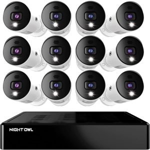 Night Owl 16 Channel Bluetooth Video Home Security Camera System with (12) Wired 4K UHD Indoor/Outdoor Spotlight Cameras with Audio and 2TB Hard Drive (Expandable up to 16 Cameras)