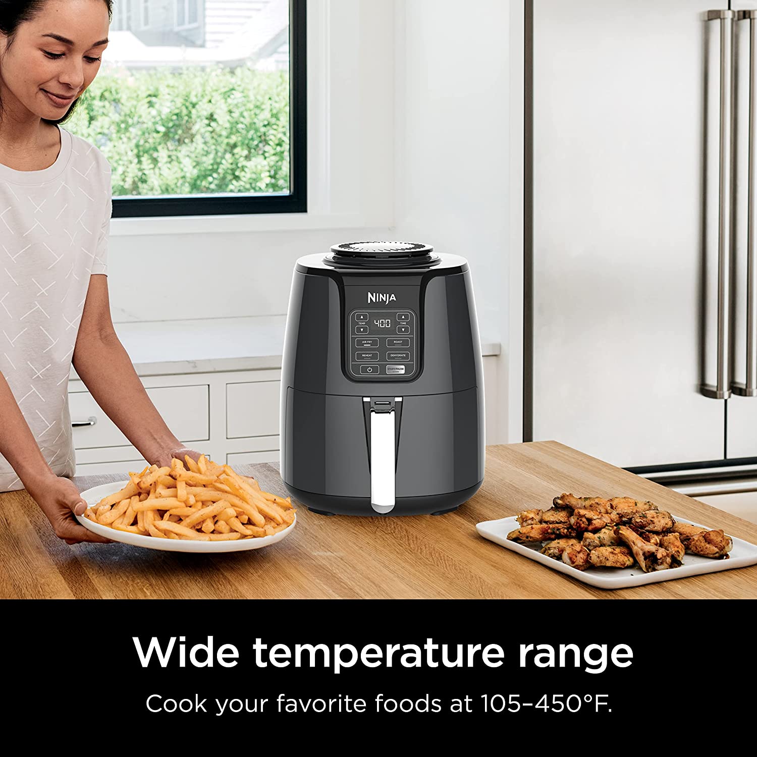 Ninja AF101 Air Fryer that Crisps, Roasts, Reheats, & Dehydrates, for Quick, Easy Meals, 4 Quart Capacity, & High Gloss Finish, Black/Grey