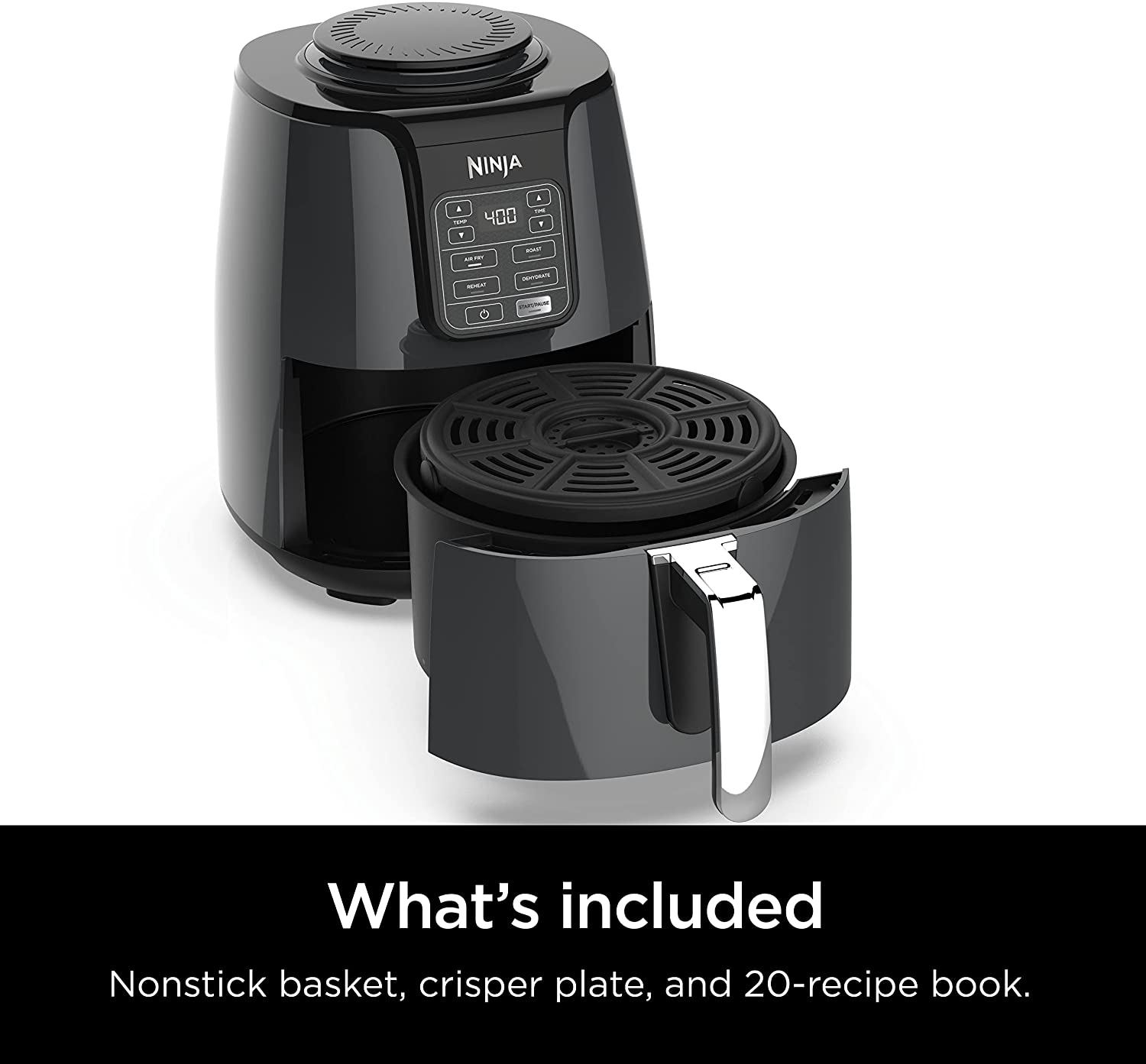 Ninja AF101 Air Fryer that Crisps, Roasts, Reheats, & Dehydrates, for Quick, Easy Meals, 4 Quart Capacity, & High Gloss Finish, Black/Grey