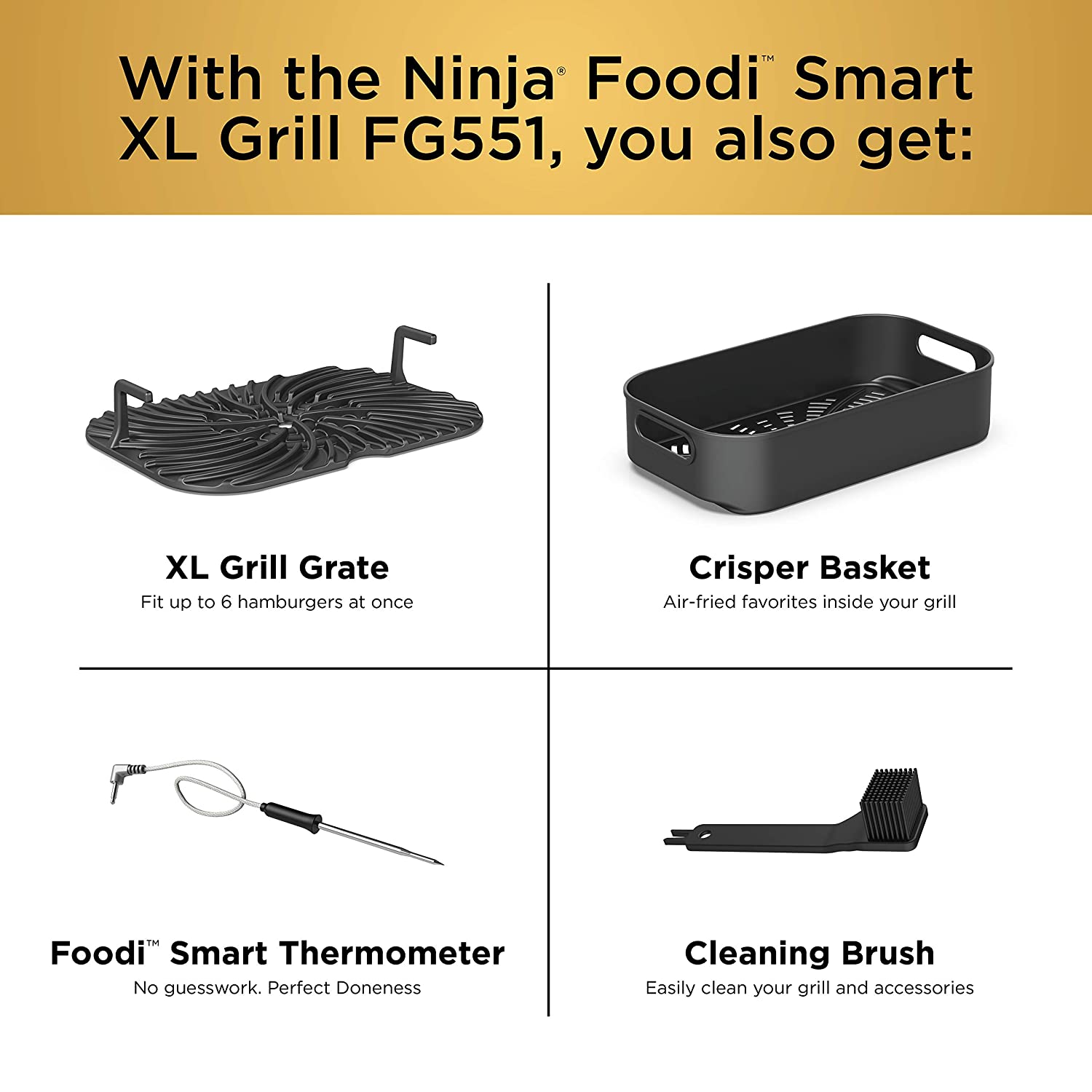 Ninja DG551 Foodi Smart XL 6-in-1 Indoor Grill with Air Fry, Roast, Bake, Broil, & Dehydrate, Foodi Smart Thermometer, 2nd Generation, Black/Silver