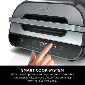 Ninja DG551 Foodi Smart XL 6-in-1 Indoor Grill with Air Fry, Roast, Bake, Broil, & Dehydrate, Foodi Smart Thermometer, 2nd Generation, Black/Silver