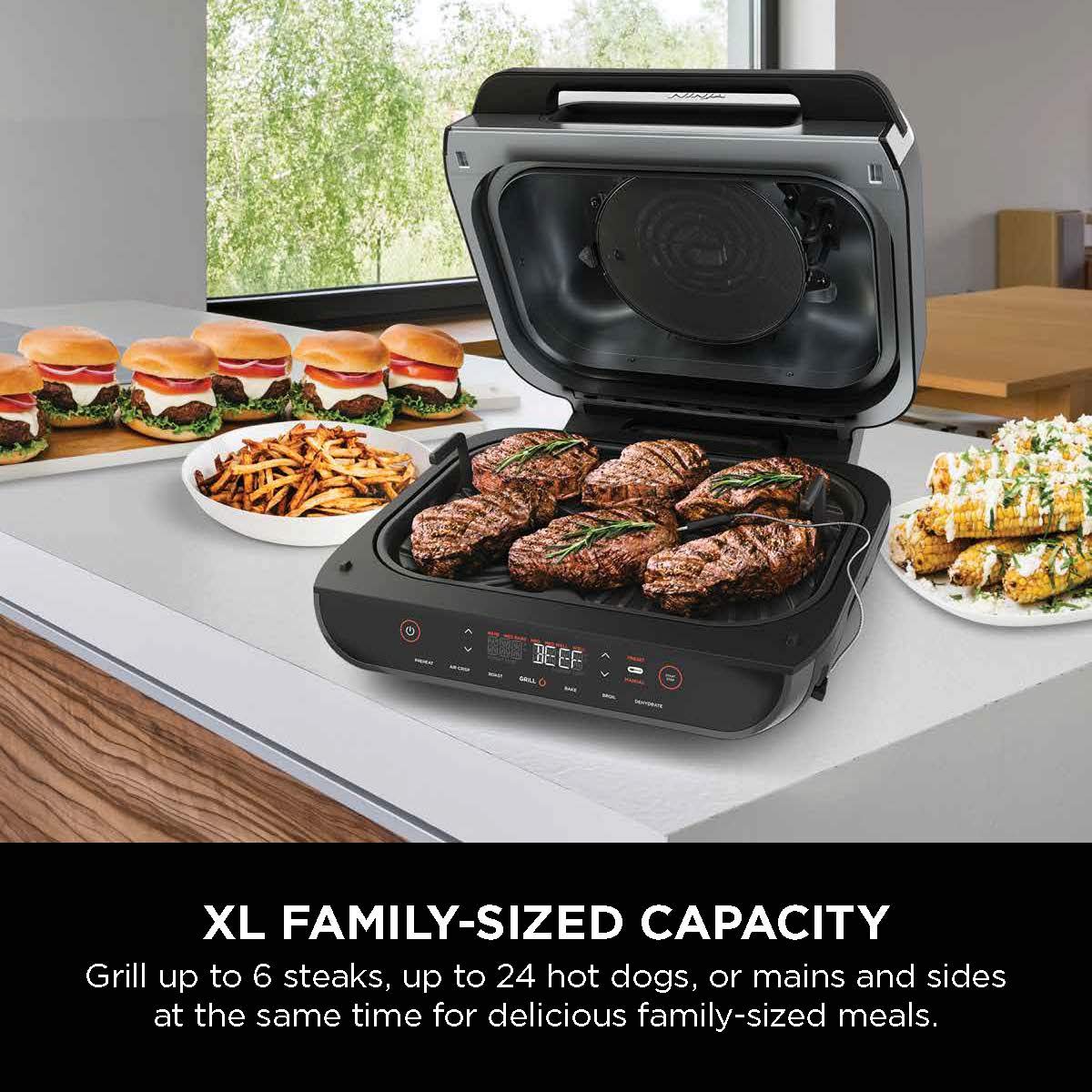 Ninja DG551 Foodi Smart XL 6-in-1 Indoor Grill with Air Fry, Roast, Bake, Broil, & Dehydrate, Foodi Smart Thermometer, 2nd Generation, Black/Silver