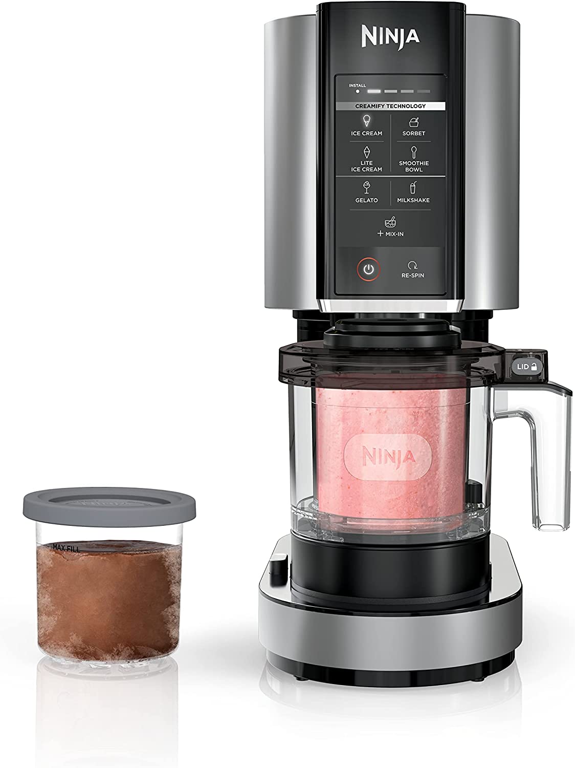 Ninja NC301 CREAMi Ice Cream Maker, for Gelato, Mix-ins, Milkshakes, Sorbet, Smoothie Bowls & More, 7 One-Touch Programs, with (2) Pint Containers & Lids, Compact Size, Perfect for Kids, Silver