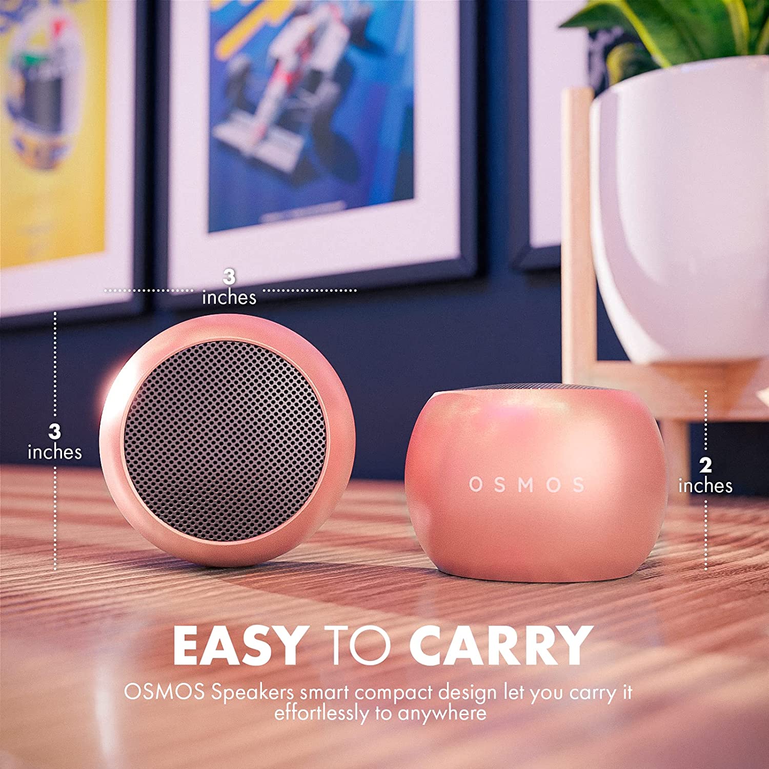 Osmos Mini Bluetooth Speaker Set-Metal, Portable, Wireless, Powerful USB Stereo Speakers + Charging Dock for Home + Outdoor-Sports Use-for Smartphone, TV, Laptop, Mac, PC, Android, iPhone (Rose Gold)