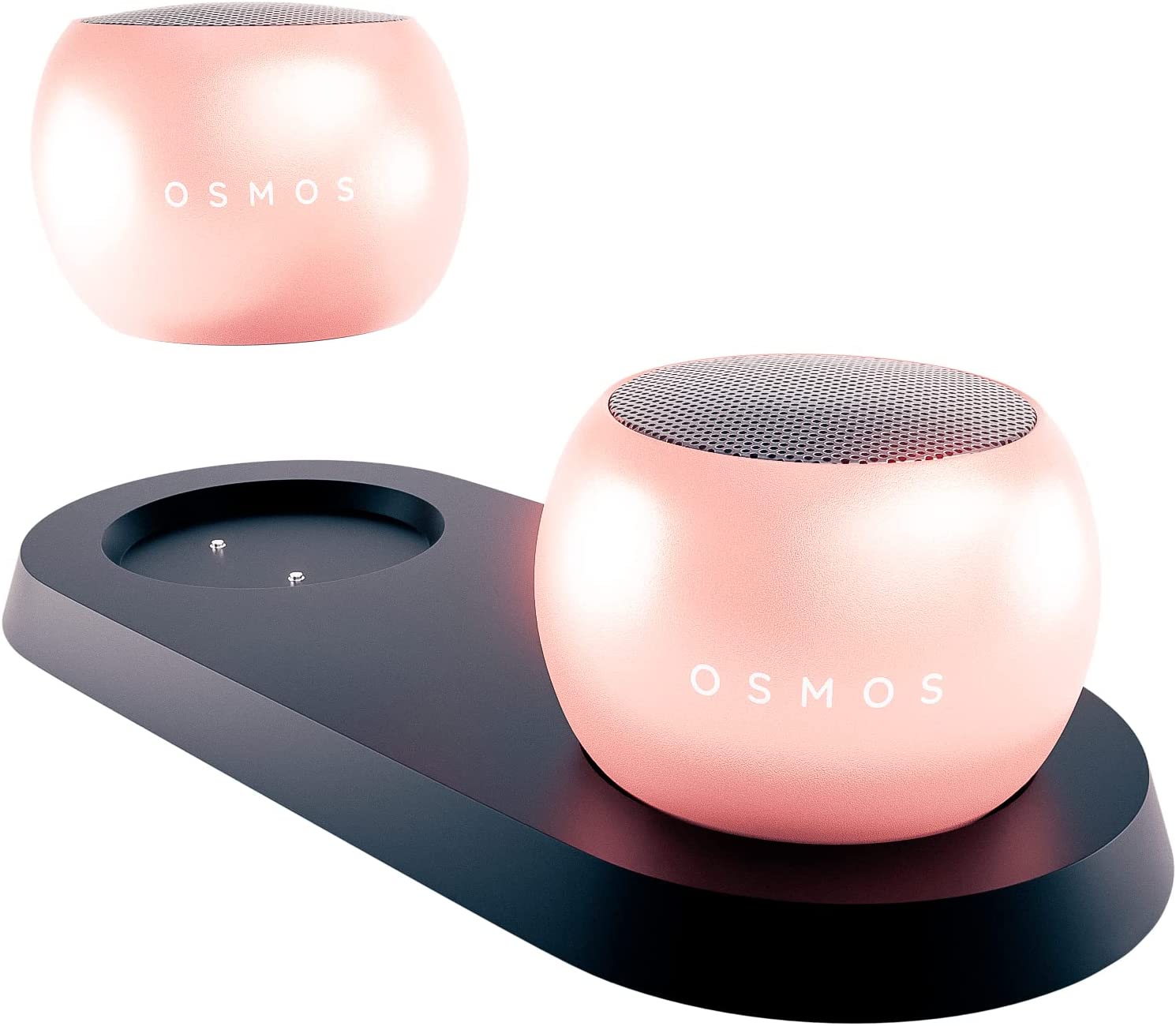 Osmos Mini Bluetooth Speaker Set-Metal, Portable, Wireless, Powerful USB Stereo Speakers + Charging Dock for Home + Outdoor-Sports Use-for Smartphone, TV, Laptop, Mac, PC, Android, iPhone (Rose Gold)