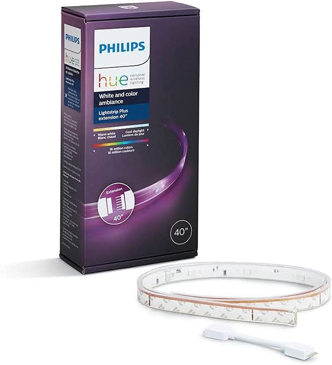 Philips Hue Bluetooth Smart Lightstrip Plus 1m/3ft Extension (No Plug), (Voice Compatible with Amazon Alexa, Apple Homekit and Google Home), White