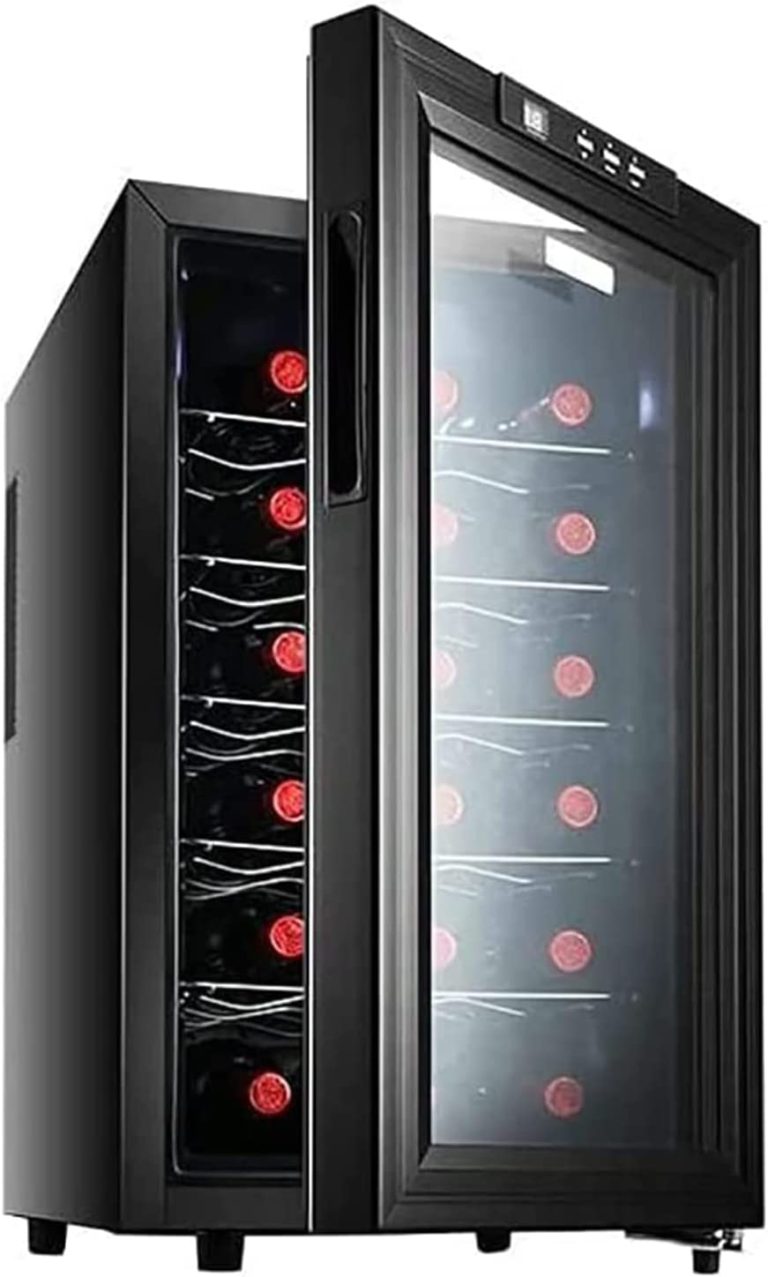 QLIGHA 18 Bottle Smart Wine Storage Cabinet, Electronic Constant Temperature Freestanding Wine Cellar, Digital Temperature Control, Silent Operation Bar Cabinet with Fridge Space