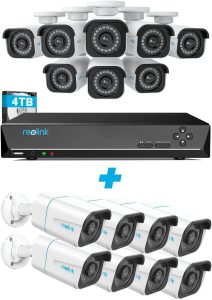 Reolink PoE Commercial Security Camera System Business Bundle, 16 Channel 16 Camera 8MP Smart Person/Vehicle Detection, a 16CH NVR Pre-Installed with 4TB HDD(Include 8 x 18M Cat5 Cable)