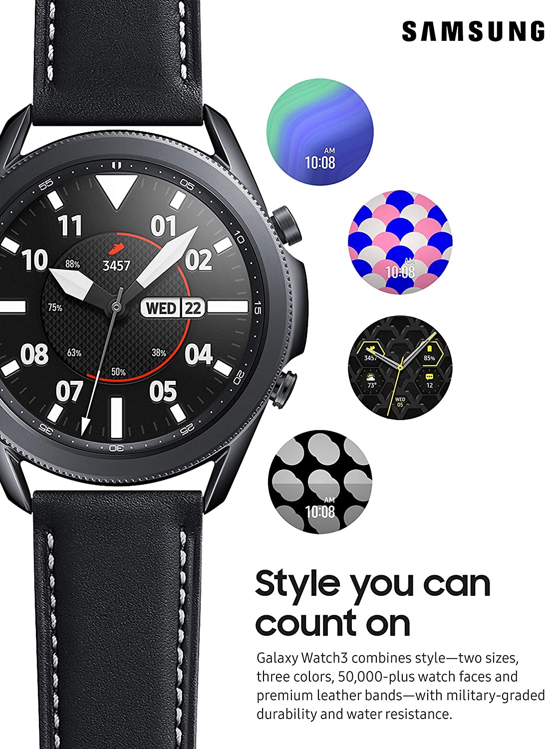 Samsung Galaxy Watch 3 (45mm, GPS, Bluetooth) Smart Watch with Advanced Health Monitoring, Fitness Tracking , and Long Lasting Battery - Mystic Black (US Version) (Renewed)