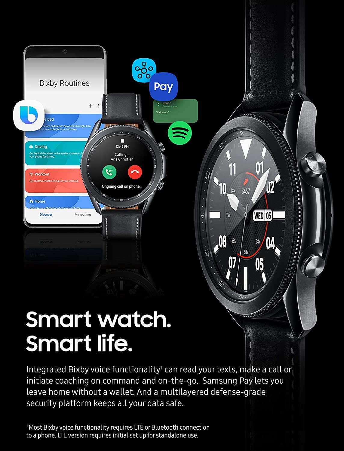 Samsung Galaxy Watch 3 (45mm, GPS, Bluetooth) Smart Watch with Advanced Health Monitoring, Fitness Tracking , and Long Lasting Battery - Mystic Black (US Version) (Renewed)