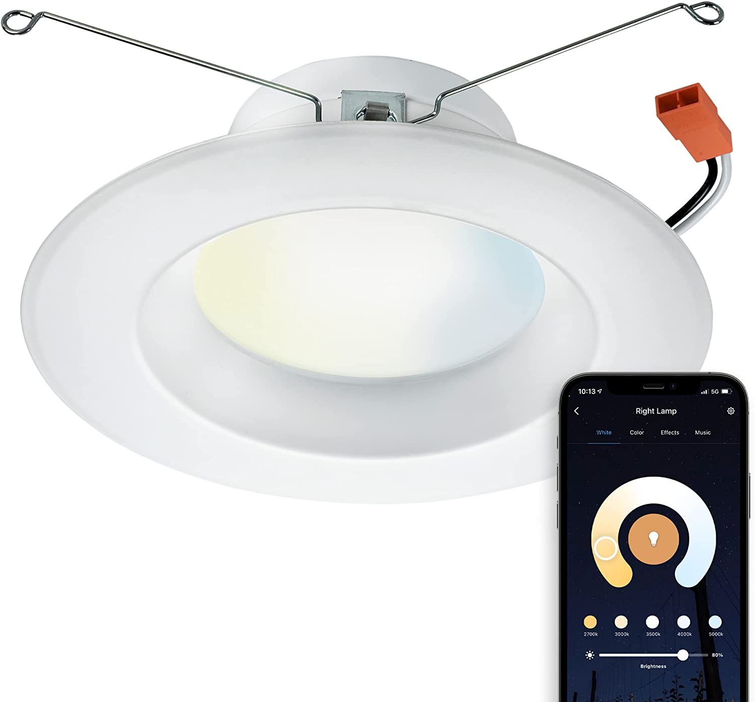 Satco S11260 Starfish 5-6 Inch Retrofit WiFi Smart LED Recessed Downlight, Works with Siri, Alexa, Google Assistant, SmartThings, Tunable White, 800 Lumens