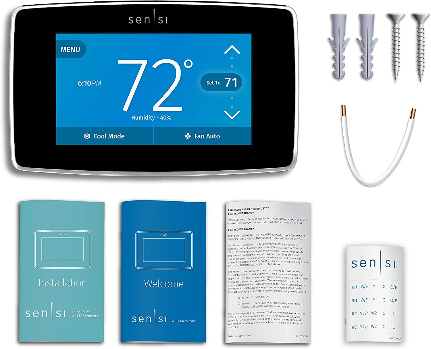 Sensi Touch Smart Thermostat by Emerson, ST75 - Black, C-Wire Required & Emerson F61-2663 Wall Plate for Sensi Wi-Fi Programmable Thermostat, White