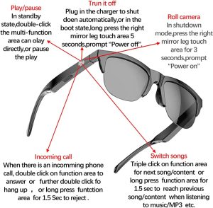 Smart Glasses Wireless Bluetooth Sunglasses Open Ear Music&Hands-Free Calling,for Men&Women,Polarized Lenses,IP4 Waterproof,Connect Mobile Phones and Tablets