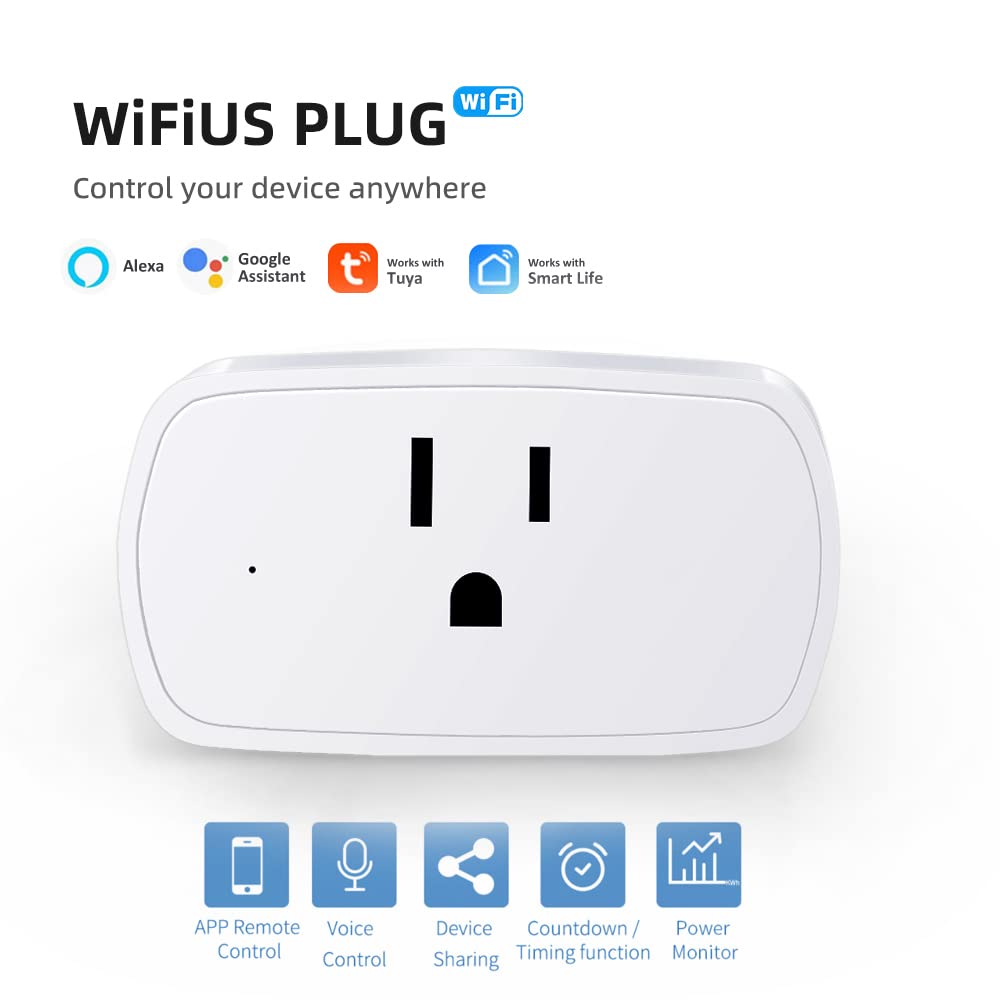 Smart Plug, Smart Outlet Plug That Work with Alexa, Echo, Google Home & Smartthings, Smart Socket with Remote Control & Timer Function, 2.4Ghz WiFi Only, No Hub Required