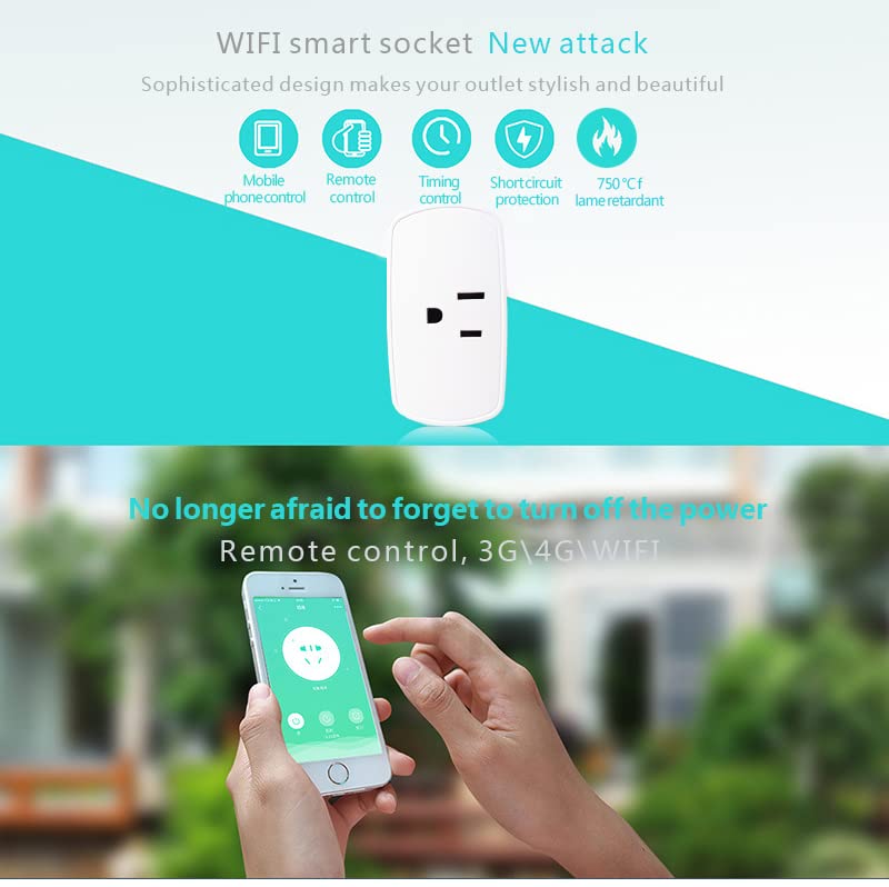 Smart Plug, Smart Outlet Plug That Work with Alexa, Echo, Google Home & Smartthings, Smart Socket with Remote Control & Timer Function, 2.4Ghz WiFi Only, No Hub Required