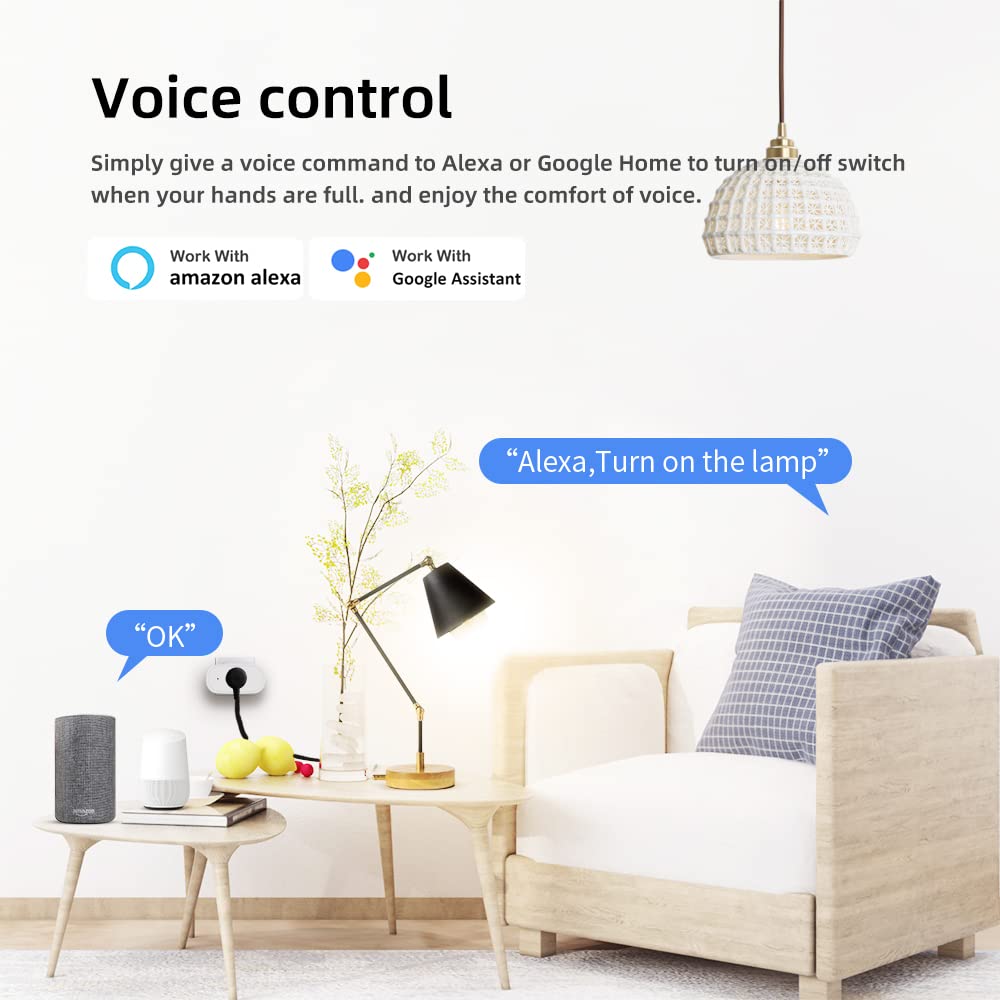 Smart Plug, Smart Outlet Plug That Work with Alexa, Echo, Google Home & Smartthings, Smart Socket with Remote Control & Timer Function, 2.4Ghz WiFi Only, No Hub Required