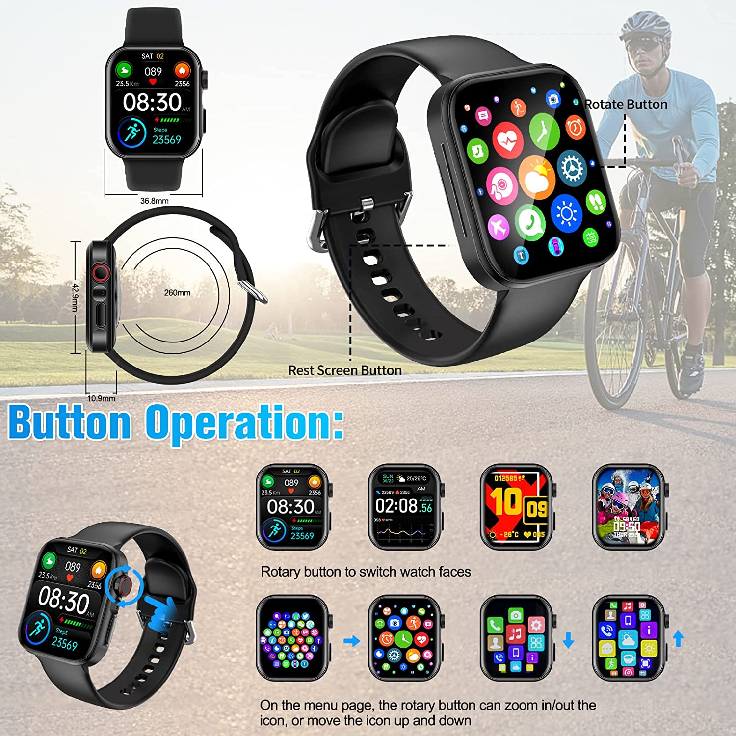 Smart Watch for Android and IOS Phones Women Men, 2023 1.81'' Bluetooth Smartwatch Full Touch Screen Answer/Make Call/Text Waterproof Smart Watches, Fitness Tracker Smart Watches for Outdoor Sports