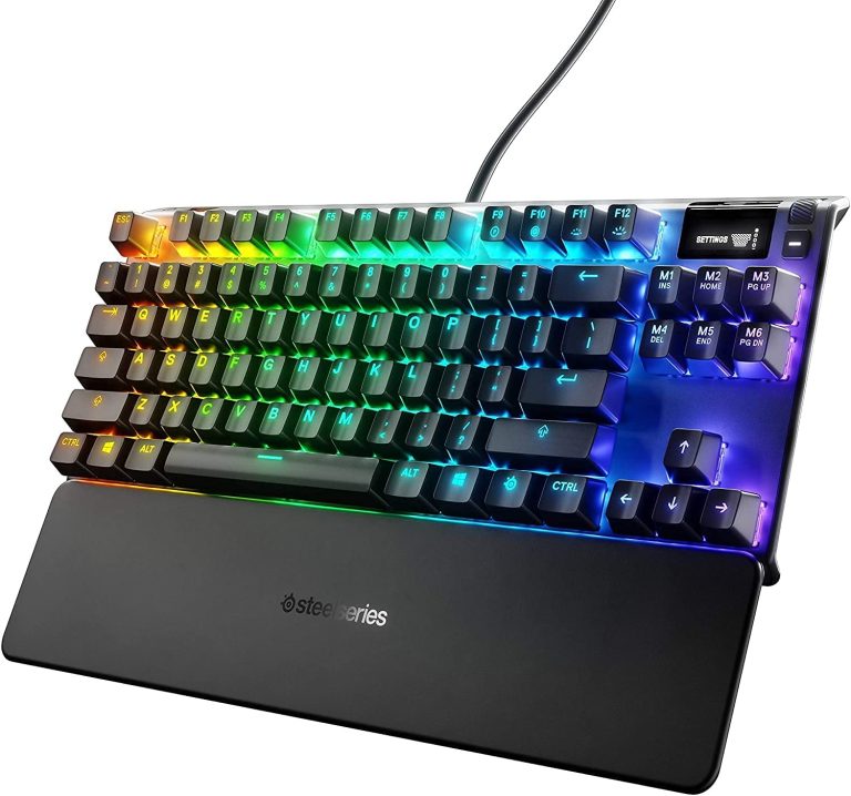 SteelSeries Apex 7 Mechanical Gaming Keyboard – OLED Smart Display – USB Passthrough and Media Controls – Linear and Quiet – RGB Backlit (Red Switch) (Renewed)