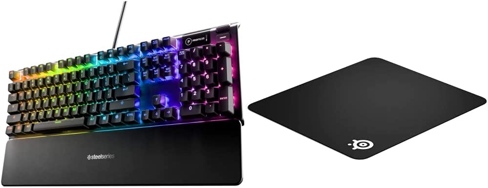 SteelSeries USB Apex 5 Hybrid Mechanical Gaming Keyboard – Per-Key RGB Illumination – Aircraft Grade Aluminum Alloy Frame – OLED Smart Display (Hybrid Blue Switch)