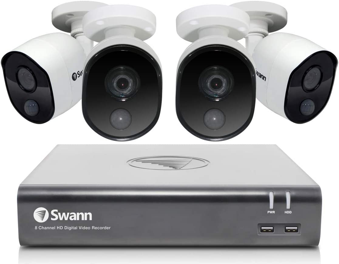 Swann Home DVR Security Camera System with 1TB HDD, 8 Channel 4 Camera, 1080p Full HD Video, Indoor or Outdoor Wired Surveillance CCTV, Heat and Motion Detection, 845804