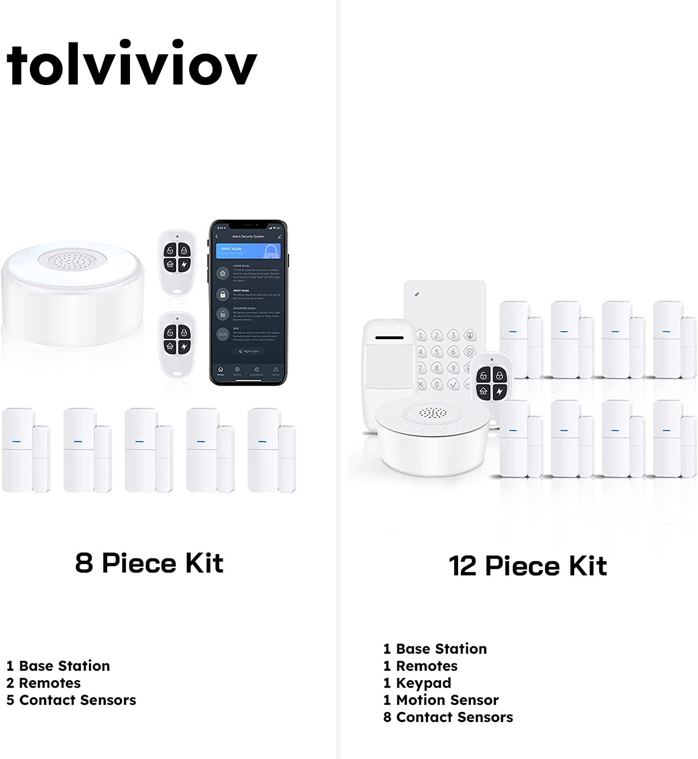 tolviviov Door Alarm System, Beta DIY Smart Home Alarm Security System 12 Pieces-Kit (Alarm Siren, Door Window Sensors, Remotes, Motion Sensor, Keypad), Work with Alexa, for House, Apartment