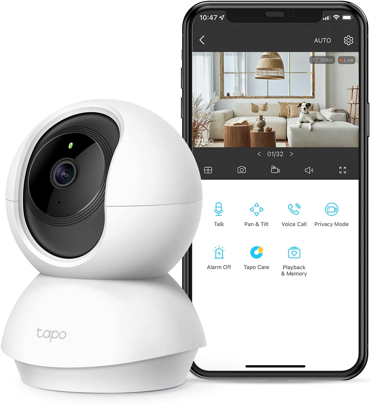 TP-Link Tapo 2K Pan/Tilt Security Camera for Baby Monitor, Dog Camera w/ Motion Detection, Motion Tracking, 2-Way Audio, Night Vision, Cloud &SD Card Storage, Works w/ Alexa & Google Home (Tapo C210)