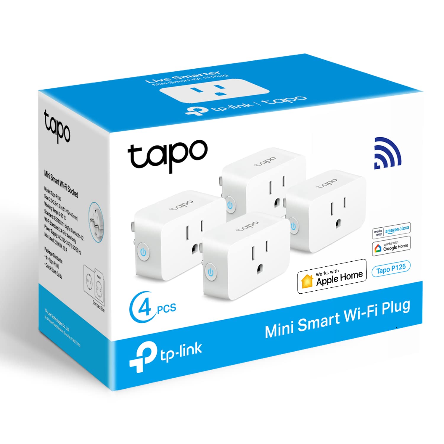 TP-Link Tapo Smart Plug Mini 15A, Smart Home Wi-Fi Plug, Super Easy Setup, Compatible with Alexa & Google Home, No Hub Required, UL Certified, 2.4G WiFi Only, White, Tapo P105(4-Pack)