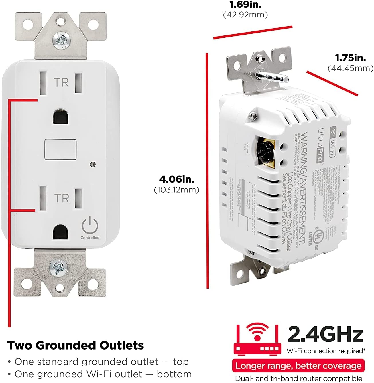 UltraPro Smart Switch, 2.4GHz Wi-Fi Smart Light Switch, QuickFit & SimpleWire, 3 Way Switch, Works with Alexa, Google Assistant, No Hub Needed, UL Certified, Needs Neutral Wire, White, 1 Pack, 51424