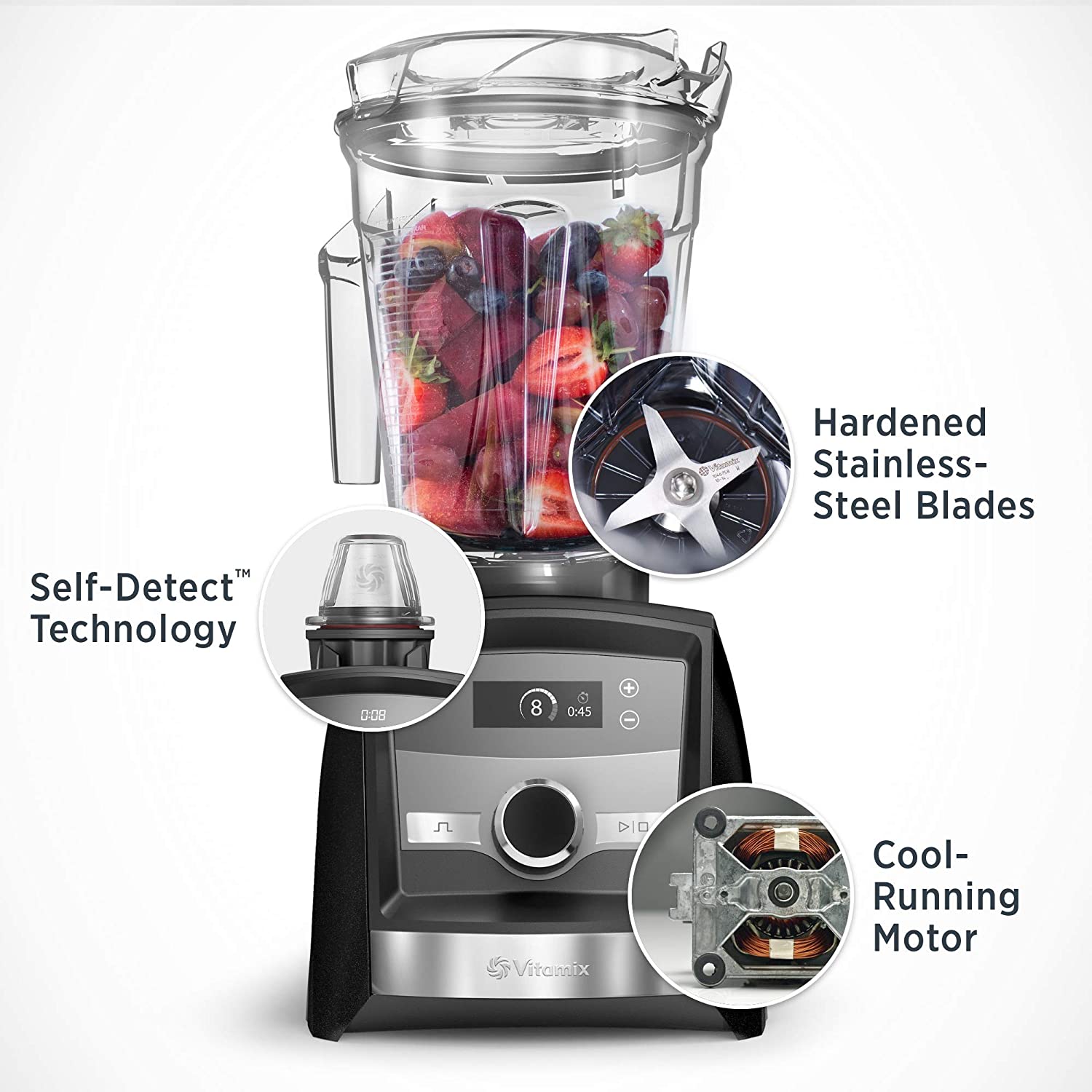 Vitamix Con A3300 Ascent Series Smart Blender, Professional-Grade, 64 oz. Low Profile Container, Brushed Stainless Finish