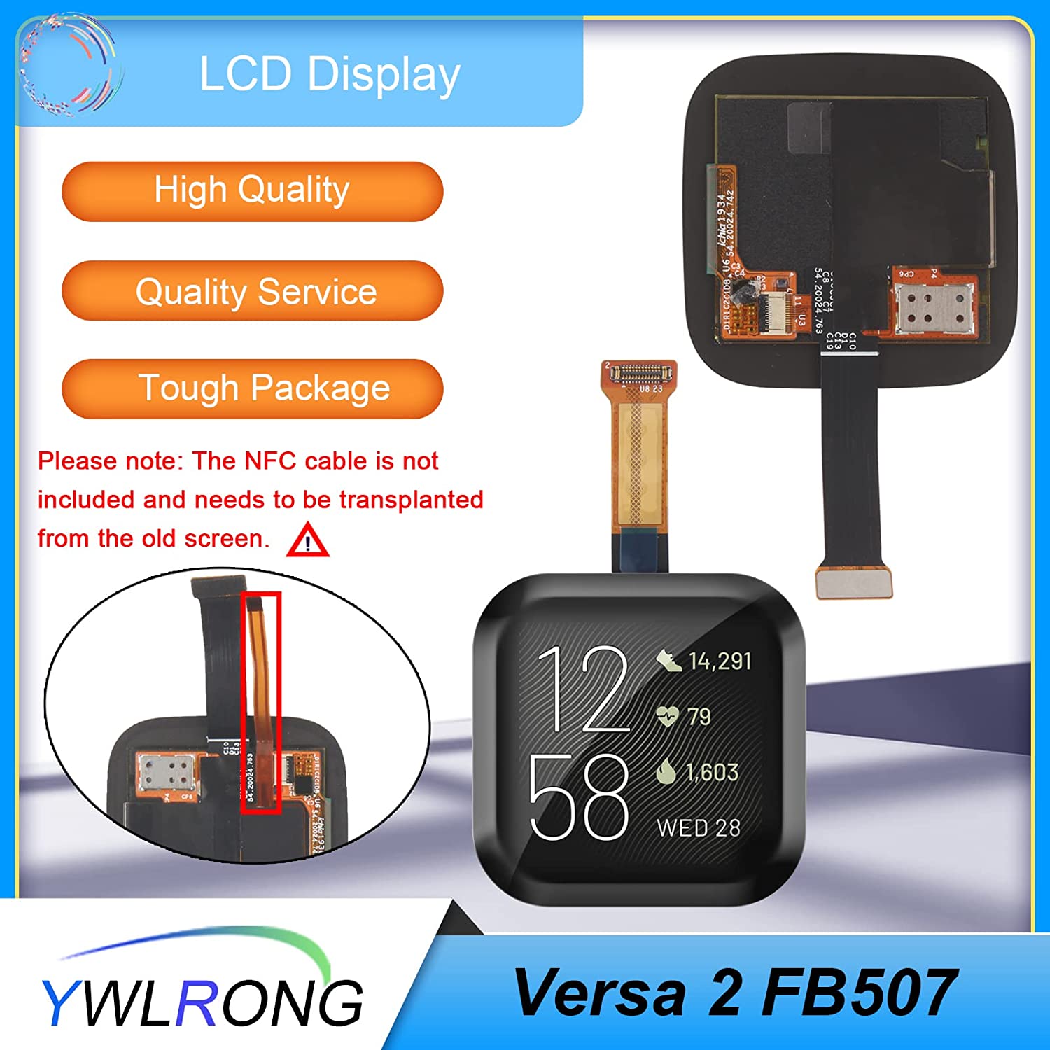 YWLRONG Screen Replacement for Fitbit Versa 3 FB511 / Fitbit Sense FB512 Watch LCD Display Touch Screen Digitizer Assembly with Tools(Black)