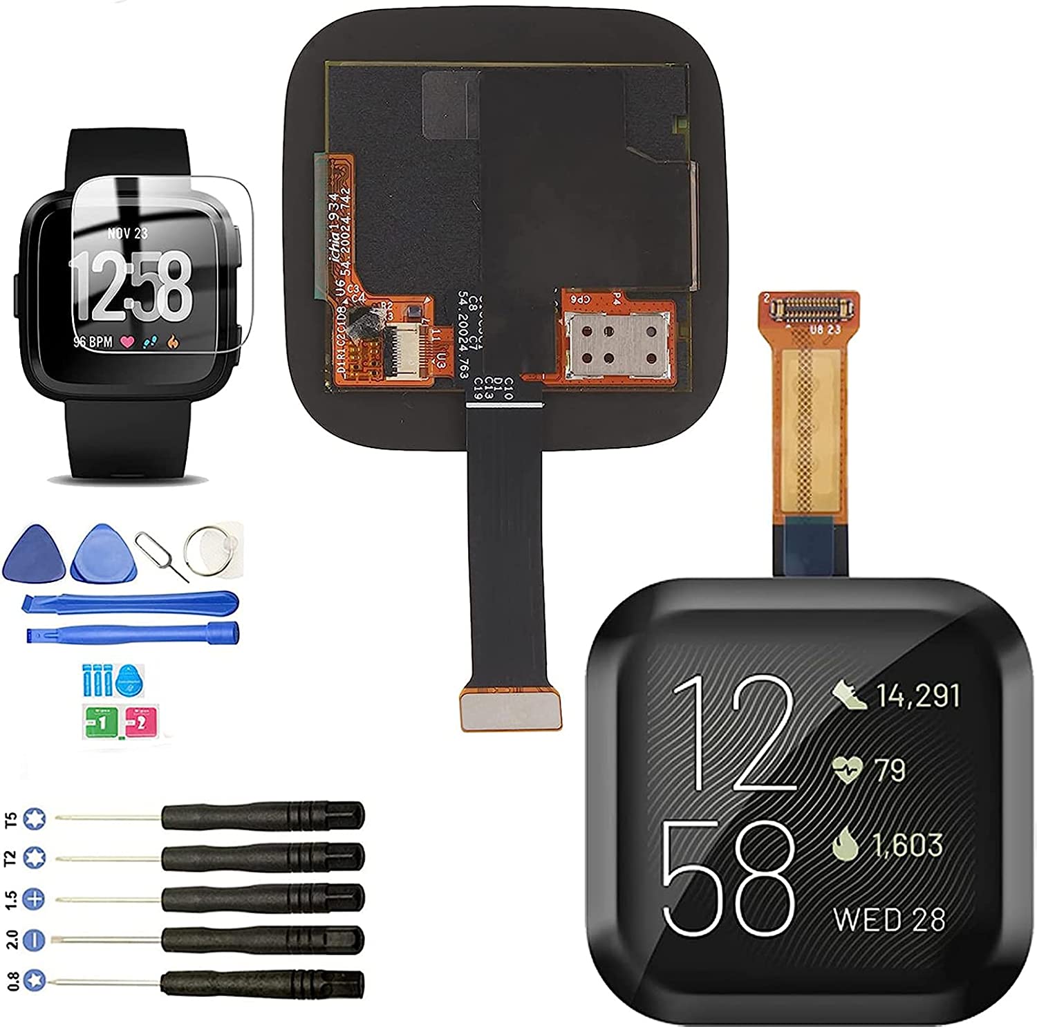 YWLRONG Screen Replacement for Fitbit Versa 3 FB511 / Fitbit Sense FB512 Watch LCD Display Touch Screen Digitizer Assembly with Tools(Black)