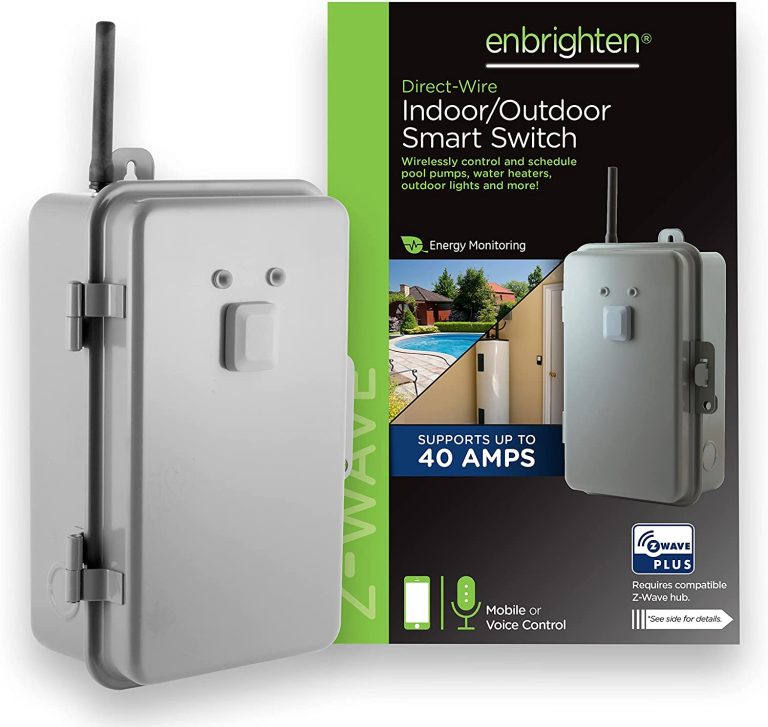 Enbrighten Z-Wave Plus 40-Amp Indoor/Outdoor Metal Box Smart Switch, Direct Wire, 120-277VAC, for Pools, Pumps, Patio Lights, AC Units, Electric Water Heaters, 14285, Gray