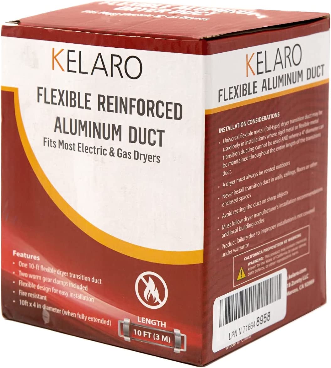 Flexible Clothes Dryer Duct - 10 Foot by 4 Inch | Includes 2 Premium Screw Clamps