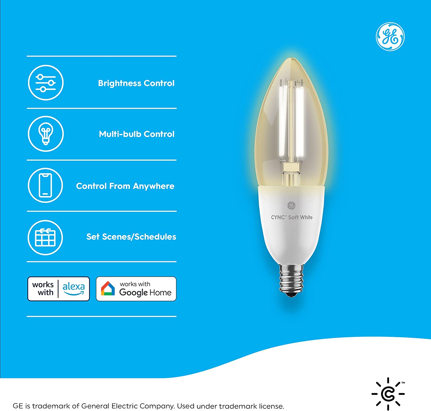 GE CYNC Smart LED Light Bulbs, Soft White, Bluetooth and Wi-Fi, Works with Alexa and Google Home, Decorative Bulbs, Small Base (4 Pack)