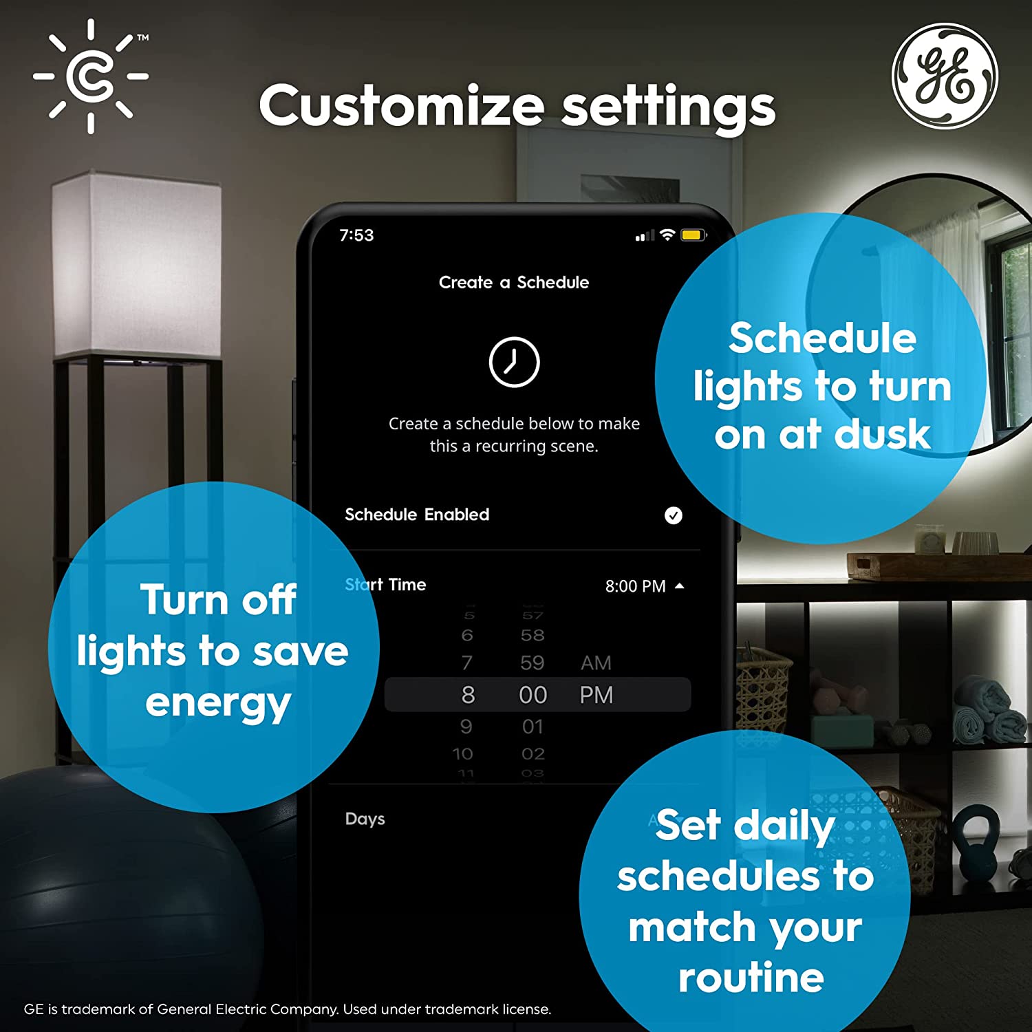 GE CYNC Smart LED Light Bulbs, Soft White, Bluetooth and Wi-Fi, Works with Alexa and Google Home, Decorative Bulbs, Small Base (4 Pack)