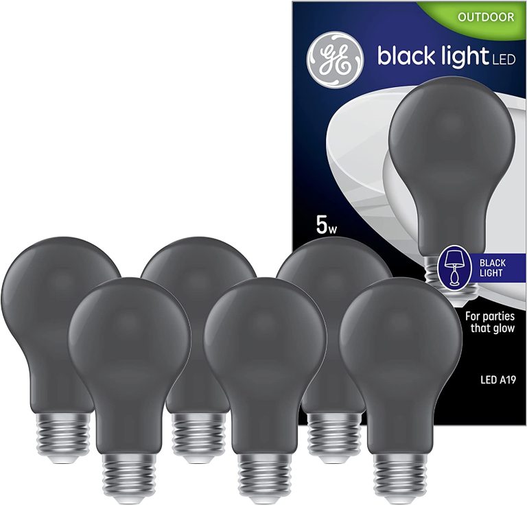 GE Lighting Black Light Bulb, Outdoor Party Light, Glow Party Light, A19 UV Black Light, 5 Watts (6 Pack)