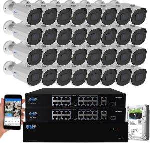 GW Security 32 Channel 4K NVR 8MP (3840x2160) H.265+ IP PoE Starlight Security Camera System with 32 Outdoor/Indoor 2.8-12mm Varifocal Zoom 8.0 Megapixel Microphone Smart AI Cameras, Human Detection