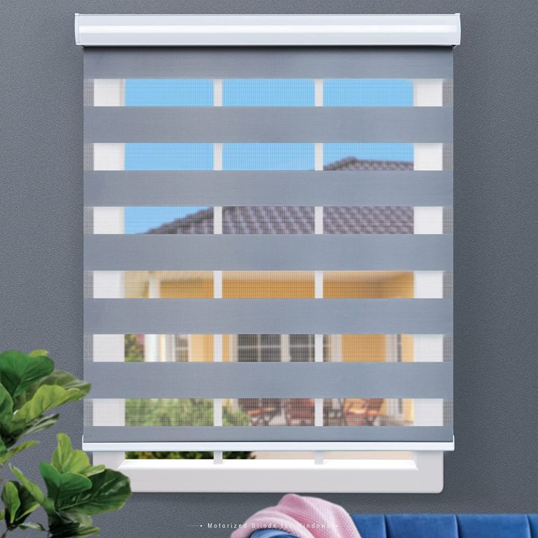 JaeJaes Motorized Zebra Blinds for Windows Shades, Smart Windows Blinds with Remote Control, Compatible with Alexa and Privacy Light Filtering, White, White, 30" W x 72" H
